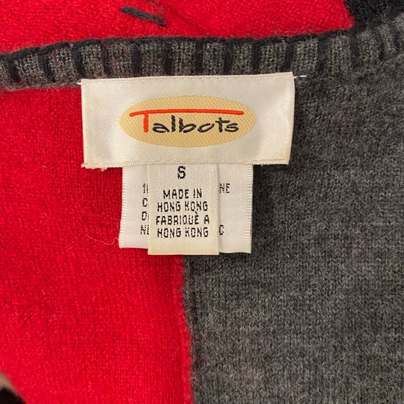 Talbots Red/Black/Gray 100% Wool Front Zip Sweater Small S - Picture 2 of 5